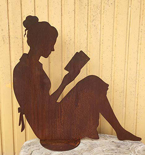 Frau liest Buch 59x64cm Lesende Rost Edelrost Metall Rostfigur + Original Pflegeanleitung von Steinfigurenwelt