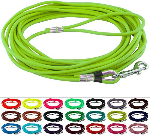 LENNIE Runde BioThane Schleppleine für Hunde von 15-25kg, Ø 6mm, 15m lang, mit Handschlaufe, Apfelgrün