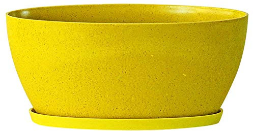Benoon Maceta Ovalada Con Bandeja, Maceta De Plástico De Color Sólido Para Plantas, Decoración Del Hogar, Oficina, 3 Colores Disponibles Amarillo