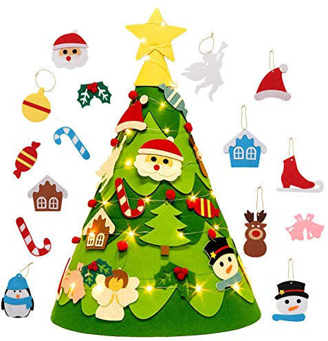 Albero di Natale in feltro 3D, albero di Natale fai da te con 28 ornamenti, splendide decorazioni natalizie, regali di Natale ideali per i bambini