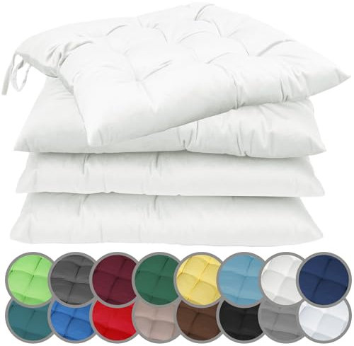 NatureMark 4er Set Stuhlkissen mit Bändern 40x40 cm – Gefüllte Sitzkissen, Outdoor & Indoor – Natur/Crème
