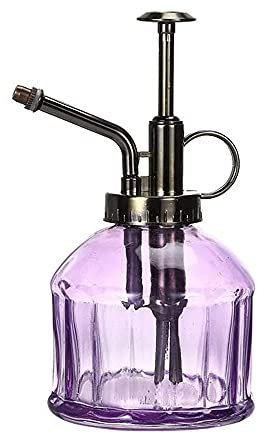 HTSM Glas Gießkanne Topf Vintage Pflanzen benebeln Messing Drucksprüher Retro Kürbis Sprühflasche Antik Kupfer Sprinkler Gartengeräte mit Pumpe Oben für Bonsai Blumen (Violett)
