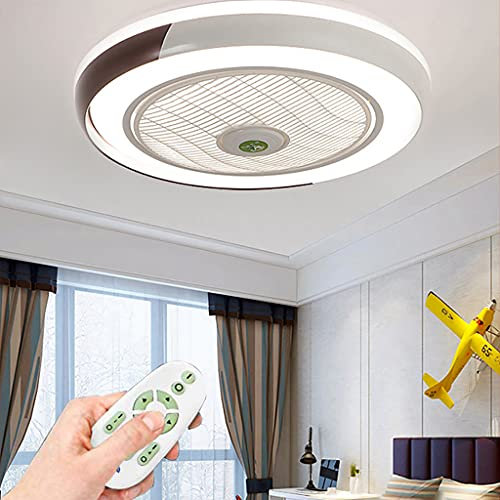 Lámpara De Techo LED Con Ventilador Creativo Moderno Control Remoto Mudo Iluminación Regulable Control De Tiempo Del Sala De Estar Dormitorio Comedor Sala De Estudio Habitación De Los Niños,Marrón