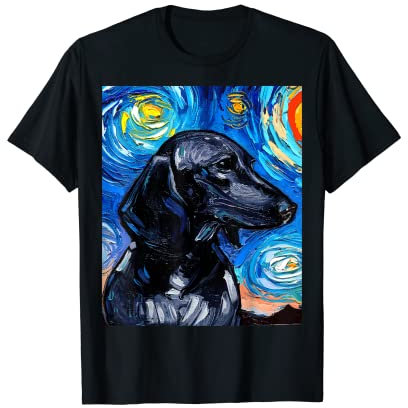Aja Kunstdruck, kurzhaariger Dackel, Sternennacht, Schwarz T-Shirt