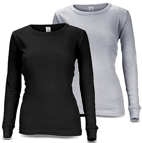 Black Snake Damen Thermo Unterhemden Set | 2 Langarm Unterhemden | Funktionsunterhemden | Thermounterhemden 2er Pack - Grau/Schwarz - L