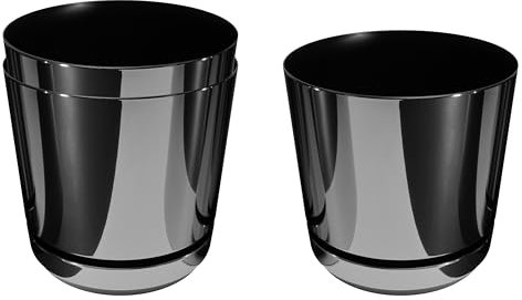 KORAD Ensemble de 3 Pots avec Soucoupe d'un diamètre de 26 cm, Motif 088 - Noir Brillant ; Glamour ; Moderne, Haute Brillance, Style Classique, Rustique, loft, pour Plantes, Herbes.
