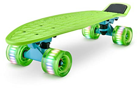Hurtle Skateboard Kinder ab 6 Jahre, Mini Skateboard mit LED Leuchtrollen, 55cm Pennyboard mit Anti- Rutsch Deck für Mädchen & Junge, Cruiser LED, Kaykay- für Anfänger & Fortgeschrittene, Max100kg