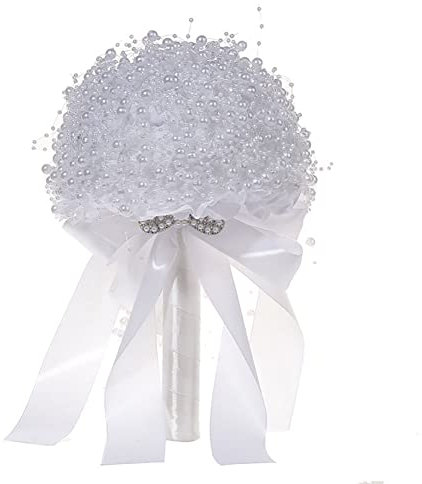 ISAKEN Brautstrauß Braut Rosen Blumen Hochzeit Weiß Perlen Brautstrauß Dekor mit Perlen Bouquet Rosen Home Deko Bouquets Blumenstrauß Romantische Blumen Haus Garten Party Dekoration