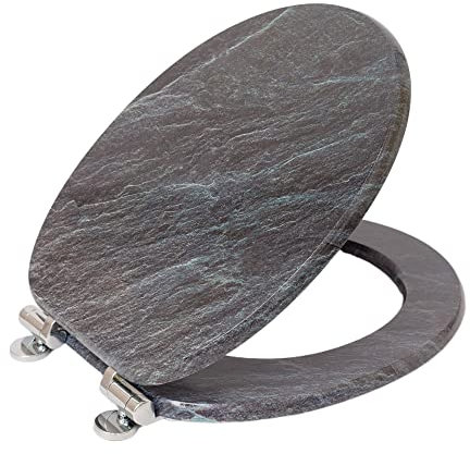 SAINOS MDF Toilettendeckel Mit Absenkautomatik O-förmiger Toilettensitz Mit Verstellbaren Scharnieren Aus Zinklegierung Verhindert Rostbildung, 180KG Belastbarkeit Wc-Sitz Ergonomische Gestaltung
