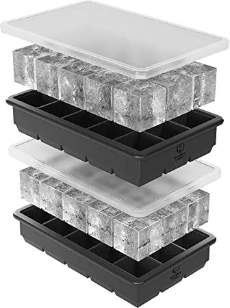 Oliver's Kitchen ® Ice Cube Tray Set with Stackable Lids - Super Easy to Remove Ice - Keep Gin, Whisky & Drinks Ice Cool for Longer - Large Ice Cube Moulds, Less Dilution