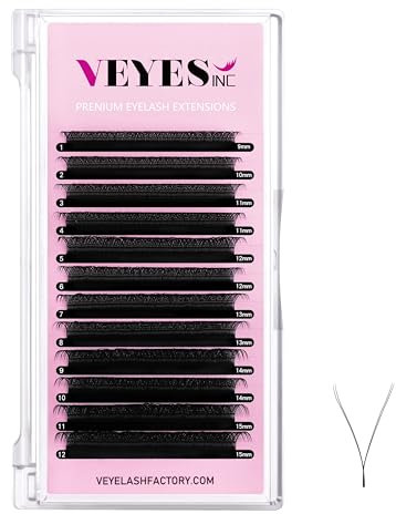 VEYES YY Lash Extensions C & D Curl 9-15mm Mixed Length Premade Volume Eyelash Fans, Professional Lash Extension Supplies, Matte Black(YY-Shape 0.07 D-curl 9-15mm)