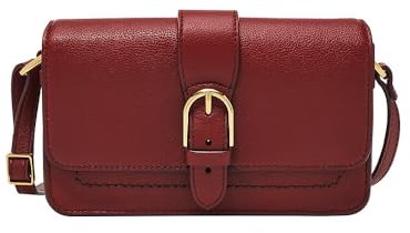 Fossil Damentasche Zoey, rote schwarze kleine Crossbodytasche aus Leder, L: 19,7 cm, B: 3,8 cm, H: 11,4 cm, ZB1937602