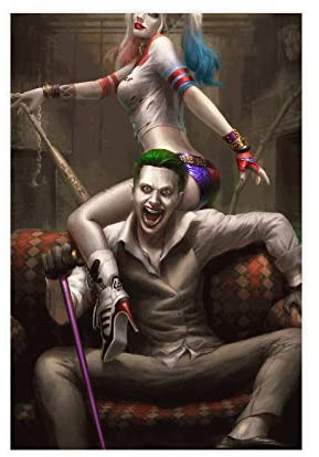 SORECI Joker und Harley Quinn Leinwand-Poster, Wandkunst, Dekordruck, Gemälde für Wohnzimmer, Schlafzimmer, Dekoration, ungerahmt, 30 x 45 cm