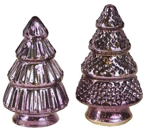 2er Set Weihnachten Glas Deko Tannen Baum Lila H = 14cm Xmas Advent Weihnachts