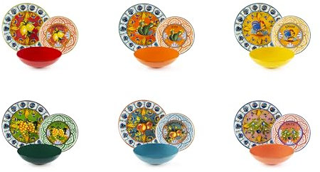 Excelsa Bari Vecchia Servizio Piatti 18 Pezzi, Porcellana e Stoneware, Decoro Multicolore, 6 Persone