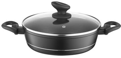 FLORINA Olla de Aluminio (1,3 l) I 20 cm I Olla con Tapa de Vidrio DELUX I Medidor y Revestimiento Antiarañazos I Cazuela Induccion I Apta para Cocina de Inducción, Gas y Eléctrica (Negra)