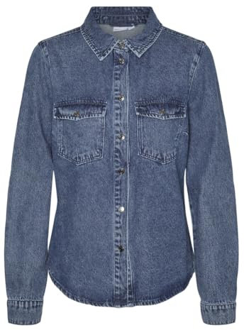 VERO MODA Vmjennie LS Denim Shirt Mix Noos Camisa Vaquera, Medio De Mezclilla Azul, M