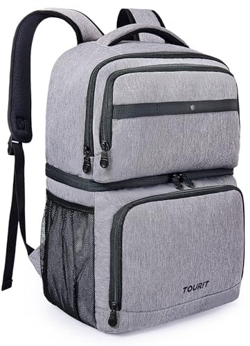 TOURIT Kühlrucksack mit Doppeldecker 27L isolierte Kühltasche für das,wasserdichter,Leichter Rucksack zum Camping,Picknick,Wandern,Strand,Grau