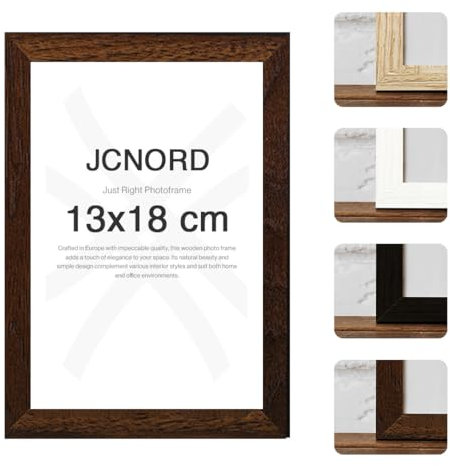 JCNORD MDF Cornice Portafoto in Legno di Noce 13x18 cm con vetro Acrilico Infrangibile | Cornice Portafoto Moderna per Pareti e Tavoli