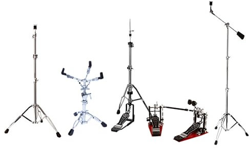 Fame Drum Hardware Set, Package 3 with Double Pedal, Cymbal Stand, Boom Cymbal Stand, Hi-Hat Stand, Snare Stand, Red Drummer Handtuch, 50th Anniversary Edition