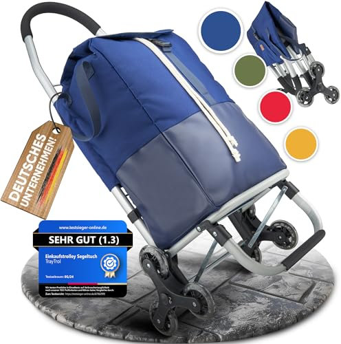 TrayTrol Einkaufstrolley klappbar mit Treppenläufer - Einkaufen ohne Schleppen - Einkaufswagen, Einkaufsroller, Trolley Shopper, Einkaufstasche Rollen, Hackenporsche, Shopping Trolley Bag (blau/blau)