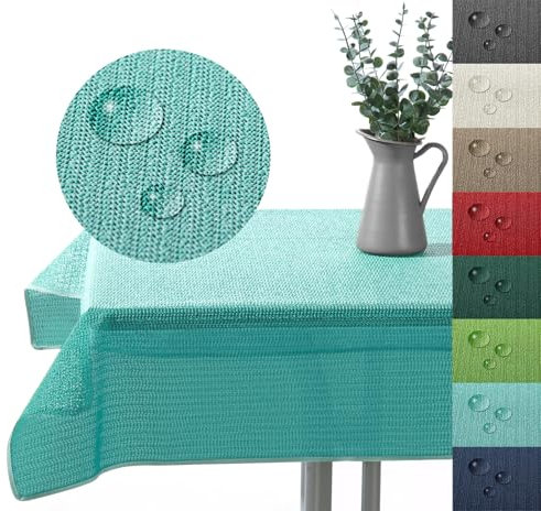 Outdoor Tischdecke Gartentischdecke wasserfest wetterbeständig rutschfest waschbar Outdoortischdecke Weichschaum Garten Balkon Camping Party Tischdeko Typ883 Mint 130x220 cm eckig