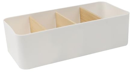 YIWONFU Rangement Bureau Organisateur en Bambou Organiseur de Bureau à 4 Compartiments avec Compartiments Amovibles pour Stylos, Notes Autocollantes, Ciseaux (Blanc)