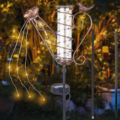 Pluviomètre pour jardin résistant au gel, pluviomètre pour l'extérieur, pluviomètre avec piquet de terre, pluviomètre en verre avec piquet, énergie solaire, pelouse, terrasse