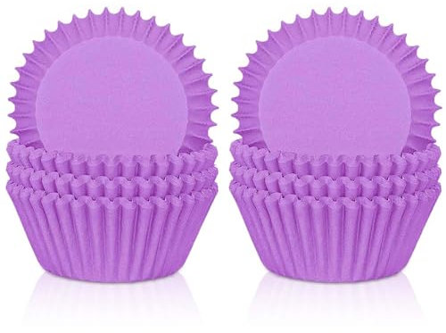 POPOYU 200Pcs Mini Purple Cupcake Cases,Paper Muffin Cake Wrappers Boxes Baking Cups Dessert Holder Cupcake Liners for Kids Birthday Wedding Halloween Party Cake Decoration