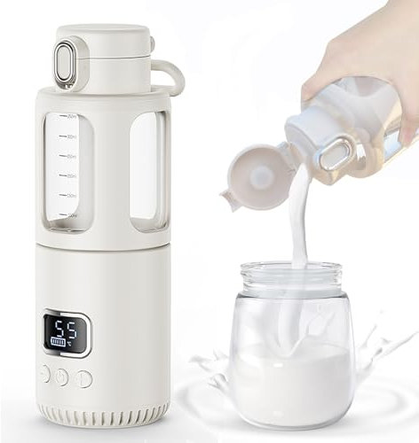 VOUM Portable Milk Warmer with Super Fast Charging and Cordless, Bottle Warmer for Breastmilk, Formula or Water, 12.5 Ounces Big Capacity, Baby Flask for Vehicle, Car, Airplane Journey