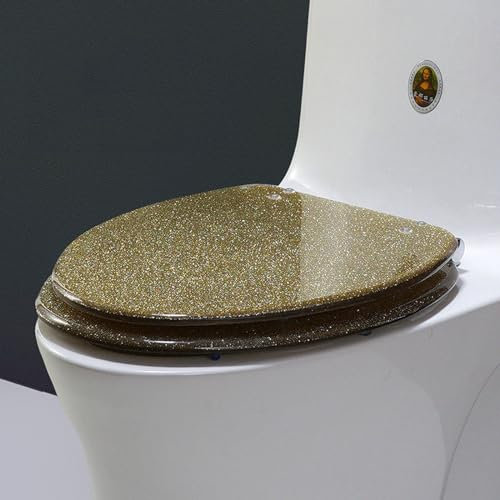 Giural Abattant WC Paillettes, Abattant WC avec Frein De Chute, Abattant WC en Résine, Cuvette Toilette Facile À Nettoyer Et À Installer, Abattant De Toilette À Paillettes 36,5 * 44 Cm,d'or