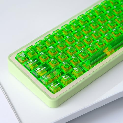 Juego de 114 teclas transparentes de PC con perfil Cherry, color verde brillante, compatible con teclados mecánicos con switches Cherry MX