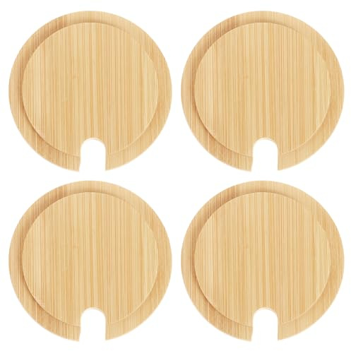 sourcing map 4Pcs Bamboo Cup Lid with Spoon Hole 3.07 Inch, Wooden Coffee Cup Cover Tea Glass Cup Lid Seasoning Jar Mug Cover
