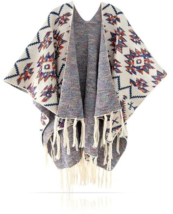 Made by Nami Poncho Damen Umhang Beige Boho Style Festival Accessoires (DE/NL/SE/PL, Alphanumerisch, XS, L, Regular, Regular, Weiß)