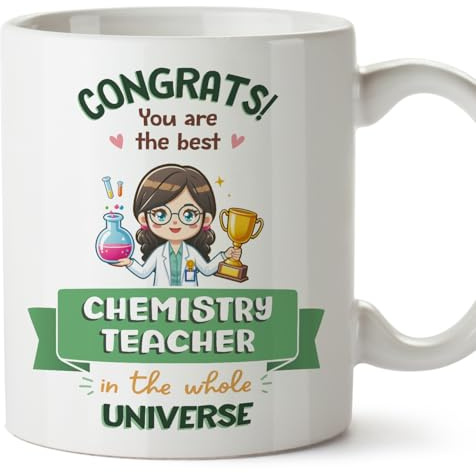 MUGFFINS Chemistry Teacher Woman Mug - in English - Best in Universe Trophy - Funny Gift for Colleagues - Ceramic 11oz Mug
