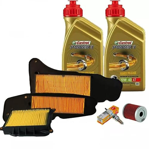 Kit di manutenzione compatibile con Yamaha Majesty 400 2004-2014, Olio Castrol Power1 10W-40 4T, Filtri aria e Candela