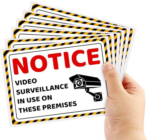 Gosknor 6pcs Security Sign Stickers, 5x7 Inch, Vinyl, Camera Pattern, Rectangular, Both Indoor/Outdoor, Warning Signs for Home, Office, Retail Stores