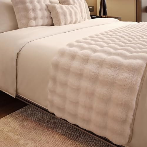 LRUPVEG Luxuriöse Dicke Bettdecken, Winter-Plüsch-Bettläufer Für Queen-Size-Betten, Warme, Flauschige Tagesdecke, Schonbezug, Bettschal Für Fußbett, Schals(Beige,50x210cm for 150cm Bed)