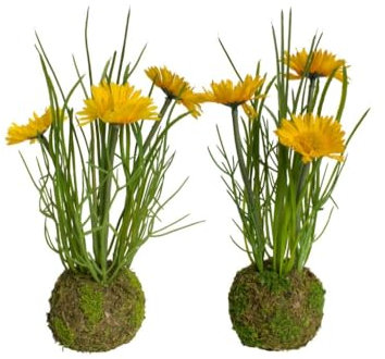 Botanic-Haus künstliche Frühlingsblumen (Frühlingsblumen-Arrangement) im grünen Erdballen, Farbe: gelb (2 Stück)