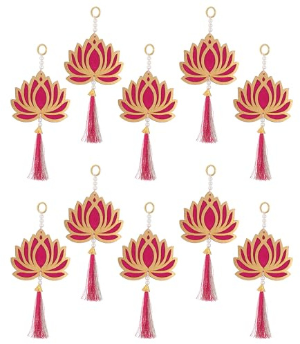 TIED RIBBONS Lotus Backdrop Hanging Pooja Decor | Plastic, 8.5 Inch | Set of 10 | Indian Pooja Decorations for Home, Indian Wedding, Door Entrance, Pongal Decorations, Wall Hanging Décor