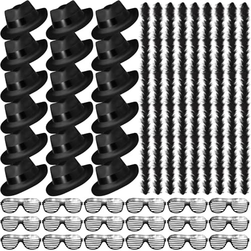 Baderke 54 Pcs Halloween Glow Party Black Hats, Feather Boas & LED Glasses