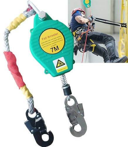 Aocay Höhensicherungsgerät Absturzsicherung 3-20m, Einziehbar Absturzsicherung Dachdecker, Fallschutz Absturzsicherung mit Automatischer Sperrfunktion, Tragkraft: 150kg (Green, 7m)