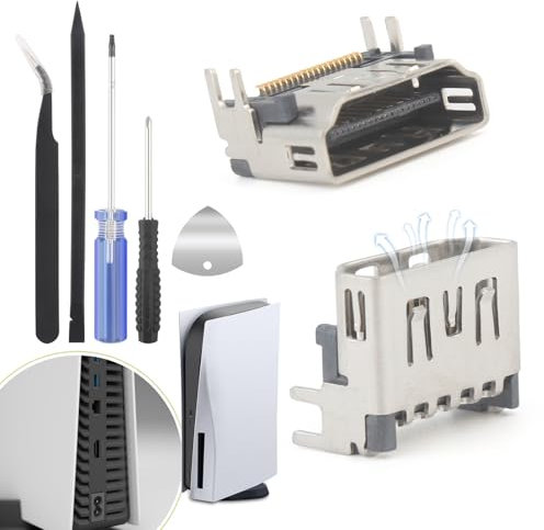 RongZy 2Piezas para PS5 HDMI Puerto para Playstation 5 HDMI Port Conector de Interfaz del Puerto Accesorios Repuesto con Herramientas de Reparación Paratur