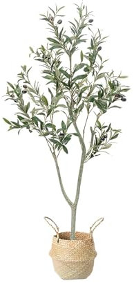 SARKEY Olivenbaum Künstlich, Zimmerpflanze Kunstbaum Im Topf, Realistische Kunstpflanze Mit Naturzstamm, Künstliche Pflanzen Wie Echt, Für Wohnzimmer, Büro, Balkon, Garten Deco(120cm)