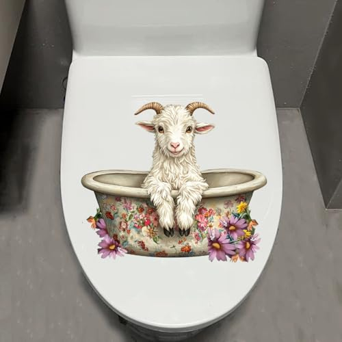 Leniutor 1 x Schaf-WC-Deckelaufkleber, WC-Deckelaufkleber, wasserdicht, Cartoon-niedlicher Toilettensitz-Aufkleber, Badezimmer-WC-Türsitz-Dekoration, Badendes Schaf
