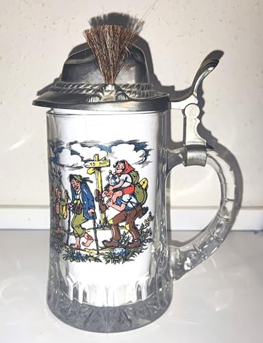 Rahm Boccale da collezione con coperchio in peltro – Cappello Tiroler, con gamsbart/bicchiere da birra/bicchieri da birra