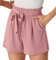 PrinStory Damen Shorts High Waist Kurze Hose Leicht Sommershorts Gürtel Breites Bein Strandshorts Mit Taschen (Rosa,M)