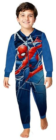 United Labels Marvel Spiderman Jumpsuit für Jungen, Blau, Fleece Overall Langarm, Einteiler Schlafanzug, Kuschelanzug für Kinder