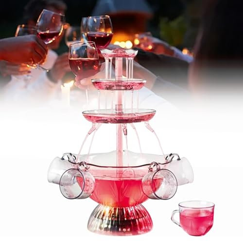MObyat Fontana per Champagne, Macchina per Vino Rosso a 3 Livelli, Include 5 Bicchieri, capacità 2,8 L, Base Illuminata, per Vino Rosso, Bevande, Catering, Intrattenimento