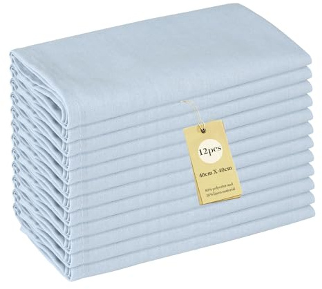 SUPAWAY 12 Stück Weich Polyester-Leinen Gemischt Abendessen Cloth Servietten, Leinenservietten 40 x 40 cm Stoffservietten für täglichen Gebrauch Küche Zuhause Party Weihnachten Hochzeite (Hellblau)